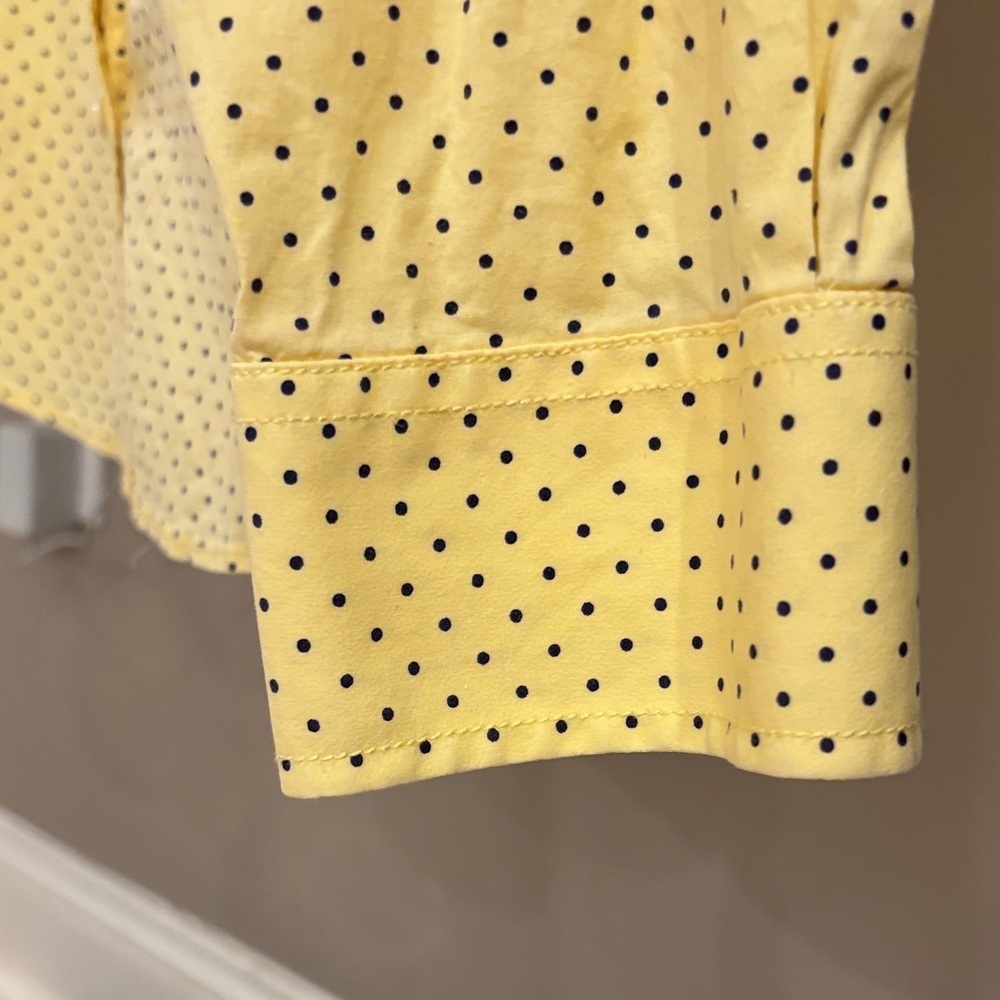 Vintage L.L. Bean Women's Yellow Button Down Shirt with Navy Polka Dots Sz S - Picture 5 of 6